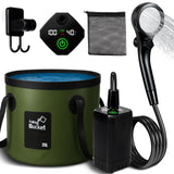 Motivekit Portable Camping Shower | 5.3 Gallons Foldable Bucket, 6000mAh Rechargeable Shower Pump, 6' 7 Filtered Shower Head, Su