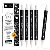 Artecho Dual Tip Acrylic Paint Pen White 5pcs set-Fine Tip and Brush Tip for Stone, Rock Painting, Paper, Pumpkin, Wood, Egg, Ca