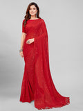 Pratham Blue Womens Sequins Georgette Fancy Saree With Blouse Piece (Pb-245_Red)