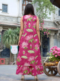 Anni Designer Women'S Rayon Viscose Printed A-Line Kurta With Palazzo & Dupatta (Amala Pink-Vks01_L_Pink_Large),Pink,L,,,