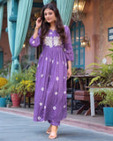 Anni Designer Women'S Rayon Viscose Printed Anarkali Kurta With Pant (Anveshi Purple-Vks02_Xl_Purple_X-Large),Purple,XL,,,