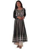 Anni Designer Women'S Georgette Chikankari Embroidered Anarkali Kurti (Kari Black-Kbv_Xl_Black_X-Large),Black,XL