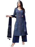 Anni Designer Women'S Cotton Blend Straight Printed Kurta With Pant & Dupatta (Bc Blue-Nw_M_Blue_Medium),Blue,M