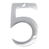 RCH Hardware 2275SC075 | Solid Brass 3 Tall House Number 5, Satin Chrome Matte Silver Matching Screws Included