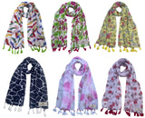 Fusfus WomenS Printed Chiffon Scarves And Stoles, Free Size(Multicolour, Fs926) Pack Of 6 (Multicolor2)
