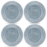 KOXIN-KARLU 4-piece Ruffled Galvanized Charger Plates, 13-inch Steel Charger Plates Silver Dinner Plate Chargers Round Server Ware