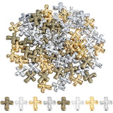SOFPLATE 80pcs 1 Box Cross Spacer Beads Small Gold Cross Beads Assorted Tibetan Style Alloy Metal Loose Spacers Crucifix Rosary
