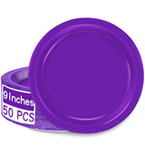 QZYL Disposable Paper Plates Set, 50 PCS Purple Dinner Paper Plates, Round 9 Inches Party Plates Pack for Daily Meal Picnic Anni