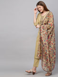 Anni Designer Women'S Cotton Blend Straight Printed Kurta With Pant & Dupatta (Authentic Beige_M_Medium_Beige),Beige,M,Cotton Blend,Straight,1 Kurta and 1 Pant with Dupatta