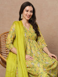 Anni Designer Women'S Rayon Viscose Printed Anarkali Kurta With Pant & Dupatta (Horizon Green-Vks01_S_Green_Small),Green,S,,,