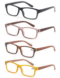 MODFANS Reading Glasses 4-Pack Wood Look Printed Arms Readers Classic with Spring Hinges for Men and Women +2.50