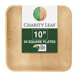 Charity Leaf Compostable 10 Square Palm Leaf Dinner Plates (50-pack) | Premium, 100% Natural, Disposable, Heavy Duty | Perfect f