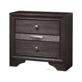 Benjara , Gray and Silver Wooden Nightstand with Two One Jewelry Drawer