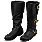 Cuffbow Pirate Costume Boots for Men Medieval Renaissance Steampunk Cosplay Boots Halloween Gothic Button Leather Shoes(12,Black