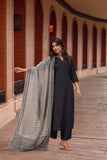 Gosriki Women'S Rayon Viscose Solid Straight Kurta With Pant & Dupatta (Vardhan Black-Gs_Xl_Black_X-Large),Black,,B0F7HK9HTY