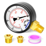 MEANLIN MEASURE -30inHG~0Psi Dry Vacuum Pressure Gauge, 2 DIAL FACE 1/4 NPT WOG Water Oil Air Pressure Test, Lower Mount, with 1
