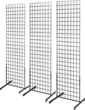 Only Hangers 2' x 6' Grid Wall Panel Floorstanding Display Fixture with Deluxe T-Style Base, Black or White. Three-Pack Combo. (