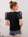Toplot Embroidery Net Top For Women Black (T-Embroidery-Net-Top-L),Black,,B09WJ7L8KS