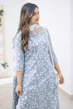 Anni Designer Women'S Rayon Viscose Straight Printed Kurta With Pant & Dupatta (Dacoit Grey_Xxl_Grey_Xx-Large),Grey,2XL,,,