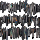 TUMBEELLUWA Rock Quartz Crystal Points Loose Beads for Jewelry Making, Titanium Coated Raw Quartz Beads 15 Inches Top Drilled, B