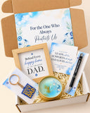 Gift Box for Dad | Evil Eye Themed 5 Piece Handmade Gift Set with Scented Candle, Wooden Frame, Pen, Keychain & Greeting Card |