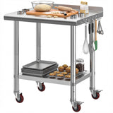 DWVO 30x24in Stainless Steel Table, NSF Metal Prep Worktable with Backsplash & Wheels for Kitchen Restaurant Hotel Garage Wareho