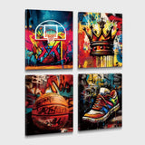 Basketball Wall Art Canvas Prints,Framed Art Graffiti Posters Man Cave Bedroom Boys Room Sports Wall Decor Gift for Fans Set of