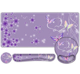 Purple Butterflies Florals Mouse Pad, XXL Large Desk Mat Extended Reading Desk pad, 4PCS Non-Slip Rubber Base Computer Big Mouse