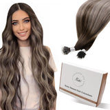Hetto Nano Bead Hair Extensions Human Hair Balayage Nano Ring Hair Extensions Dark Brown Balayage Ash Blonde #4/18/4 16 Inch 50s