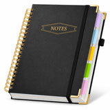 M&G 5 Subject Spiral Notebook with Divider Tabs, 8inch x 10inch 300Pages College Ruled Hardcover Leather Notebook Journal for Work Sch