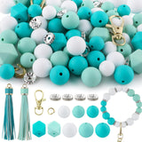 Sunrony 60Pcs Mixed Turquoise Mint White Tassels Keychains Rhinestone Spacer Round Hexagon Silicone Beads for Keychain Making an