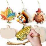 30Pcs Unfinished Thanksgiving Wooden Cutouts Ornaments Maple Leaf Pumpkins Acorn Turkey Squirrel Corn Shape Unfinished Wooden Or