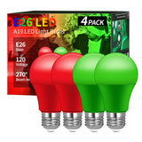 Roche Jaune Red and Green Light Bulbs, 4 Pack, Christmas Light Bulbs, A19 LED Red Light Bulb, Green Light Bulb, 60W Equivalent 9