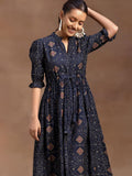 Libas Women'S Silk A-Line Midi Casual Dress (29173_Blue Blue M