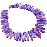 rockcloud Natural Rock Crystal Points Titanium Coated Clear Quartz Sticks Spikes Top Drilled 15 inch Strand,Light Purple