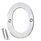 RCH Hardware 2270CP075 | Solid Brass 3 Tall House Number 0, Polished Chrome Shiny Silver Matching Screws Included