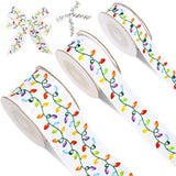 JarThenaAMCS 3 Rolls Christmas String Lights Grosgrain Ribbon Xmas Lights Bulb Pattern Ribbon for Wreath Bow Craft Gift Wrap Hol