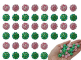 12mm Resin Rhinestone Beads for Jewelry Making 60pcs Pink&Green Sparkly Glitter Disco Ball Beads for Bracelets, Necklaces, Decor