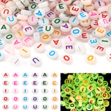 500pcs 7mm Luminous Flat Round Acrylic Letter Beads Glow in The Dark Vowel Letter Beads A E I O U Alphabet for Name Friendship B