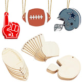 Tmflexe 30Pcs Rugby Football Helmet Unfinished Wooden Ornaments DIY Craft Activity Paintable Blank Football Cutouts Hanging Wood