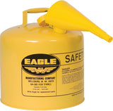 Eagle 5 Gallon Type I Yellow Safety Gas Can for Diesel with Flame Arrester, Self-Closing Lid, and F-15 Funnel, Made in the USA,