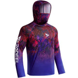 Rodeel UPF 50+ Mens Long Sleeve Performance Fishing Hiking Shirt with Mask UV Neck Gaiter Hoodie Blue