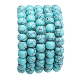 BEADIA Natural Blue Turquoise Flat Cut Round Drum Stone 8mmx7mm Loose Semi Gemstone Beads for Jewelry Making 38cm