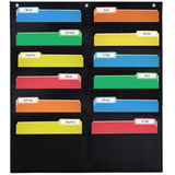 Essex Wares - 12 Pocket File Pocket Chart, Black, 14 Wide x 55 Tall - Versatile Wall Hanging File Folder Organizer for Classroom