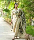 Gosriki Women'S Rayon Blend Straight Embroidered Kurta With Pant & Dupatta (Pamposh Cream-Gs_4Xl_Cream_Xxxx-Large),Cream,4,B0DFY299X2