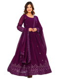 Fashion Basket Georgette Anarkali Kurta Set for Women, Purple, XXL