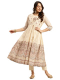 rangita Beige Chanderi Calf Length Printed Anarkali Kurti for Women | Kurta for Women_XL