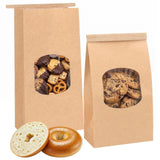 Moretoes Cookie Bags with Seal 55pcs 4.65x2.6x9.72in, Seal by Tin Tie Tab, Medium Brown Kraft Paper Bakery Bags with Window for