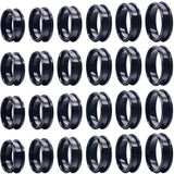 SUNNYCLUE 1 Box 24Pcs Stainless Steel Black Finger Ring Blank Core Inlay Round Grooved Rings Blank US Size 6/8/9/10/11/13 Empty