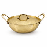 SHIV SHAKTI ARTS Brass Kadai with Lid & Side Handles, 2.5 Litre | Vintage Hammered Design | Inside Tin Kalai Lining | Cooking Pa